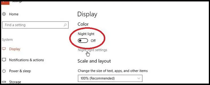 Để thiết lập tính năng ánh sáng ban đêm, nhấp vào liên kết của Night light settings